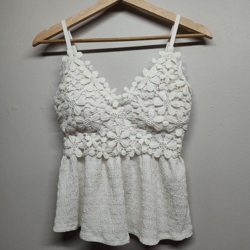 Derek Heart Camisole Women S White Floral Lace Sleeveless Coquette Fairycore